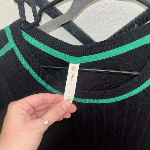 Anthropologie Daily Practice XL Ribbed Sweater Dress Black Green Stripe Midi - Picture 6 of 8